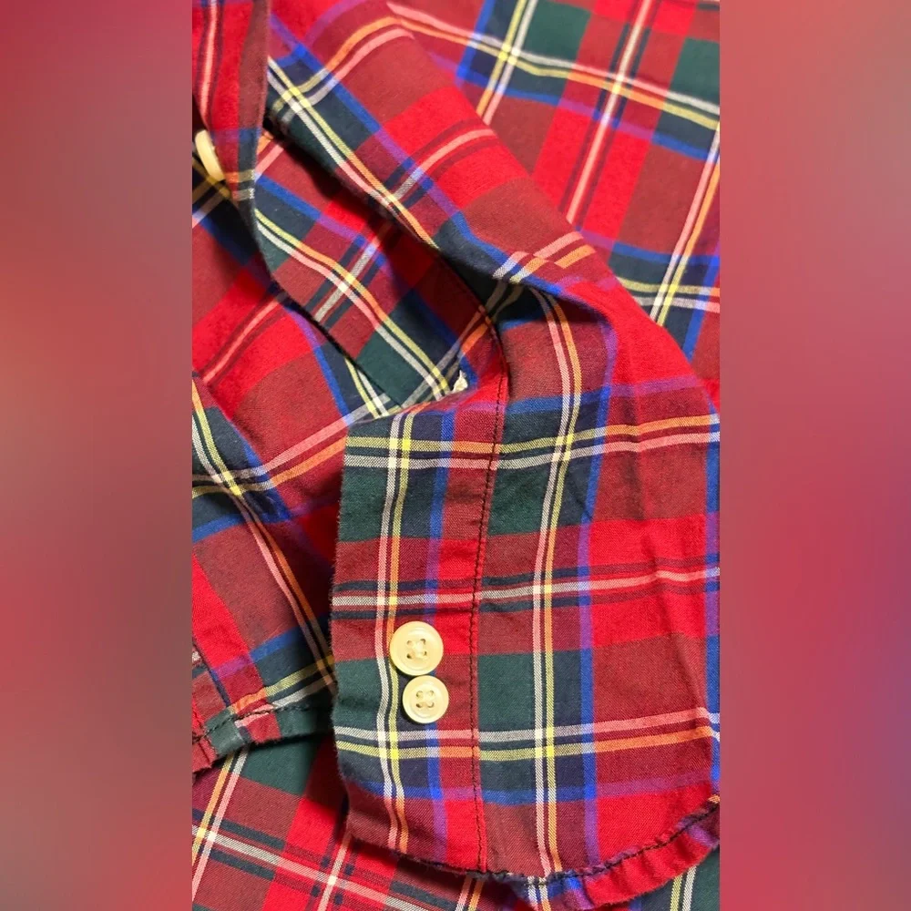 Ralph Lauren Boys  Shirt 4T Red Green Plaid Button Down Tartan
